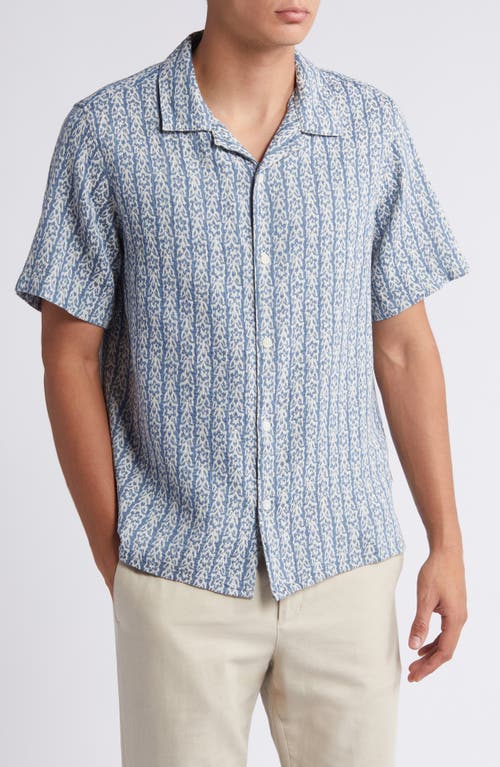 Didcot Relaxed Fit Floral Stripe Cotton Camp Shirt in Blue /Ecru