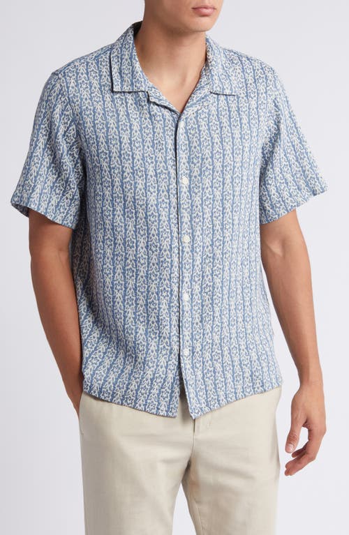 Wax London Didcot Relaxed Fit Floral Stripe Cotton Camp Shirt Blue /Ecru at Nordstrom,