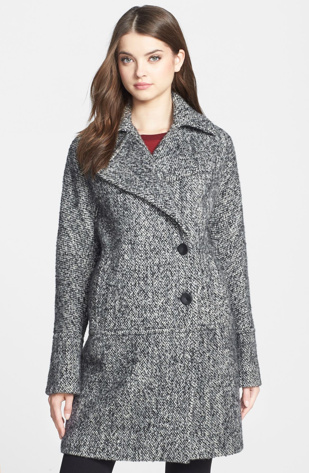 Calvin Klein Asymmetrical Wool Blend Tweed Coat (Online Only) | Nordstrom