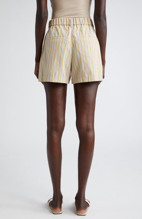 Shop Brunello Cucinelli Stripe Cotton Blend Bermuda Shorts In C003 Beige/ Yellow