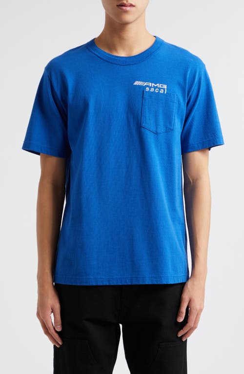 Sacai AMG Logo Embroideed Cotton Pocket T-Shirt in White | Smart