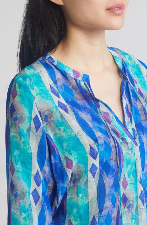 Shop Apny Tie Neck Top In Blue/green Multi