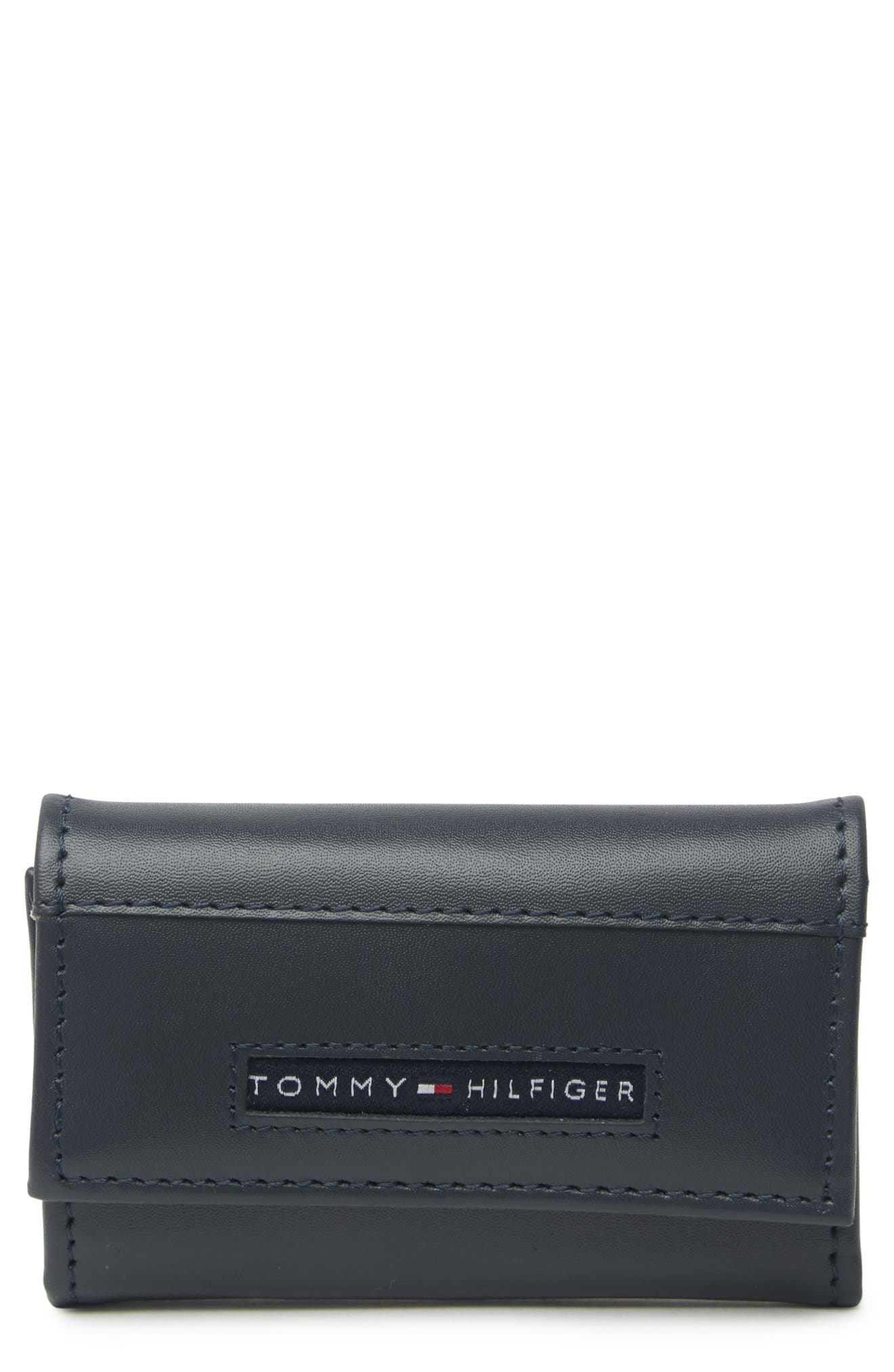Tommy Hilfiger Trifold Leather Key Case In Navy