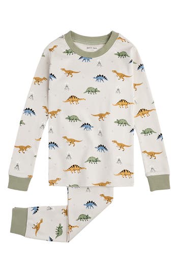 Petit Lem Kids' Dinosaur Print Organic Cotton Fitted Two-piece Pajamas In Multi