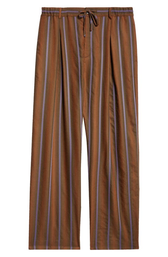 Shop Wales Bonner Chorus Chevron Stripe Virgin Wool Trousers In Brown And Blue