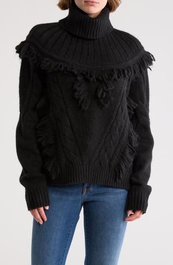 RAMY BROOK RAMY BROOK MYA CABLE STITCH FRINGE TURTLENECK SWEATER