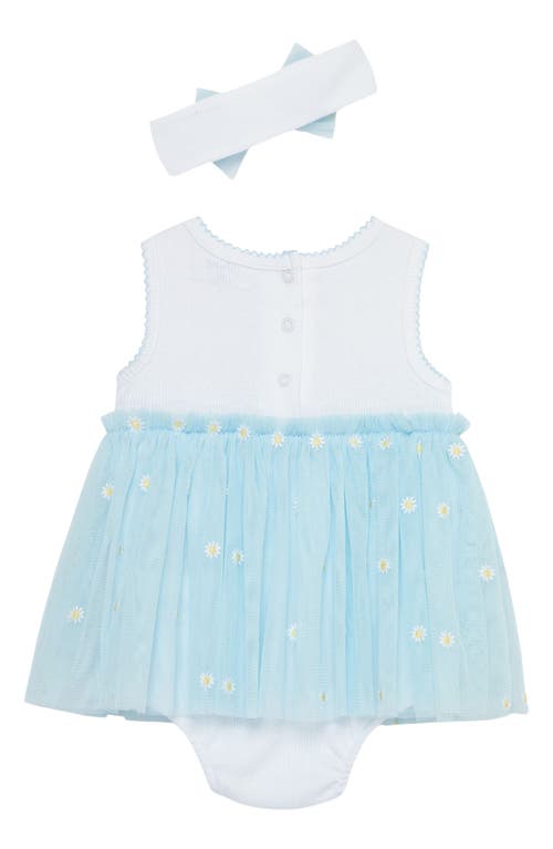 Shop Little Me Daises Popover Dress & Headband Set In Blue
