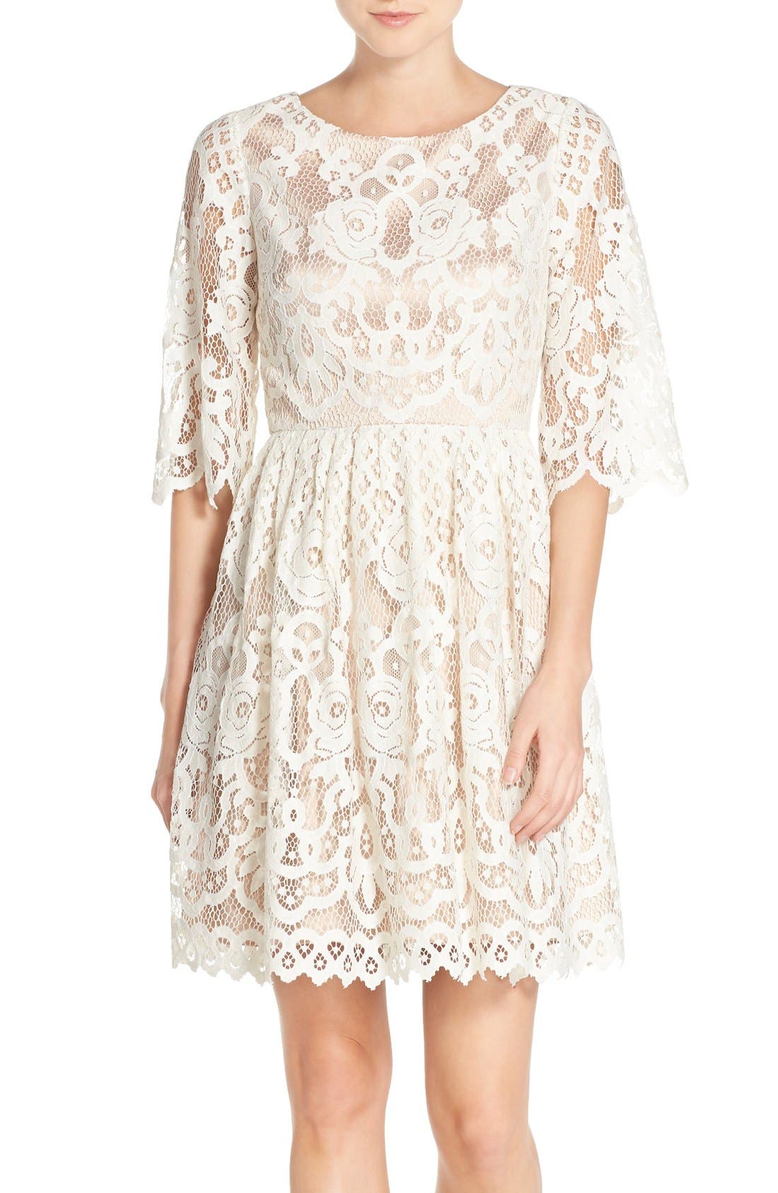 eliza j bell sleeve lace fit & flare dress