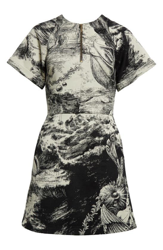 Shop Jason Wu Collection Oceanscape Jacquard Short Sleeve Dress In Black/ Chalk