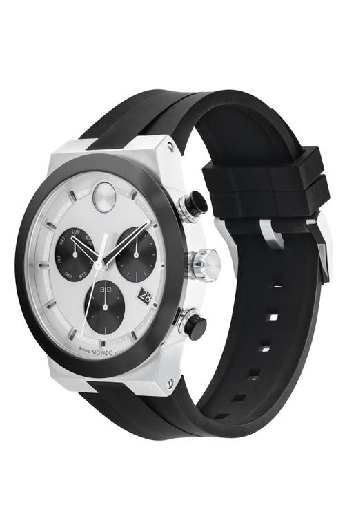 Shop Movado Bold Fusion Chronograph Silicone Strap Watch, 44mm In Silver/black