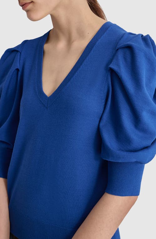 Shop Dkny Puff Sleeve V-neck Sweater In Lapis Blue