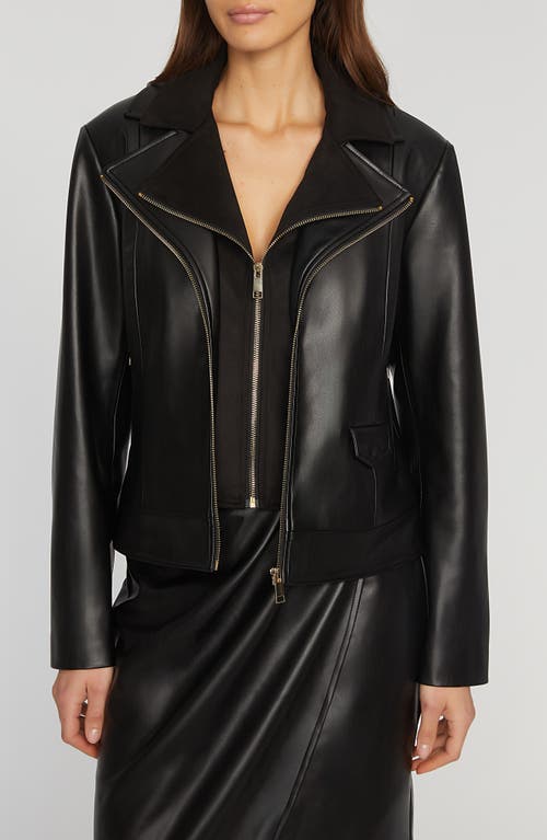 Elie Tahari Malinda Faux Leather Jacket in Noir Black 