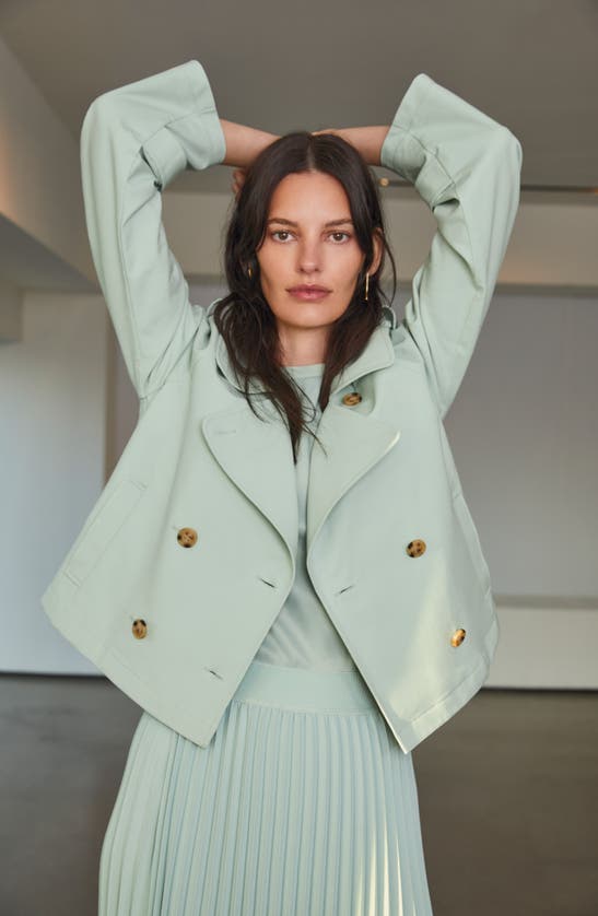 Shop Nordstrom Crop Stretch Cotton Trench Coat In Green Fondant