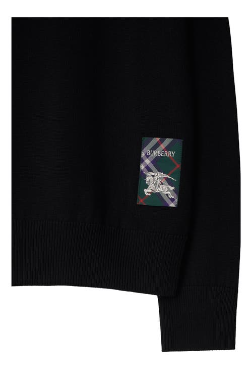 Burberry Check Label Wool Sweater In Black