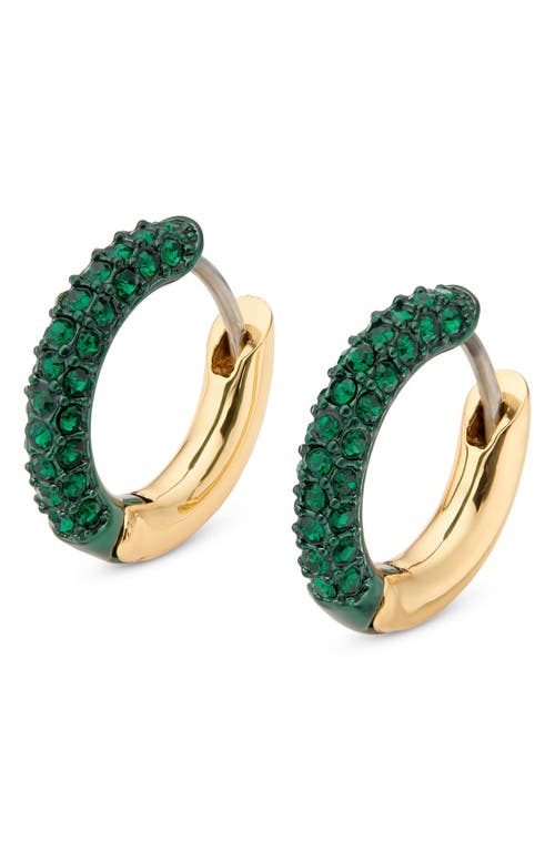 Shop Kurt Geiger London Crystal Pavé Huggie Hoop Earrings In Green