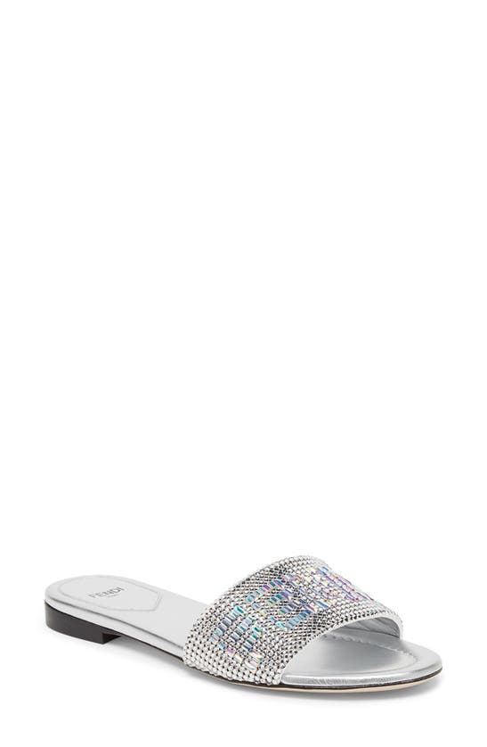 Fendi Crystal-embellished Leather Sandals In Silver Crystal