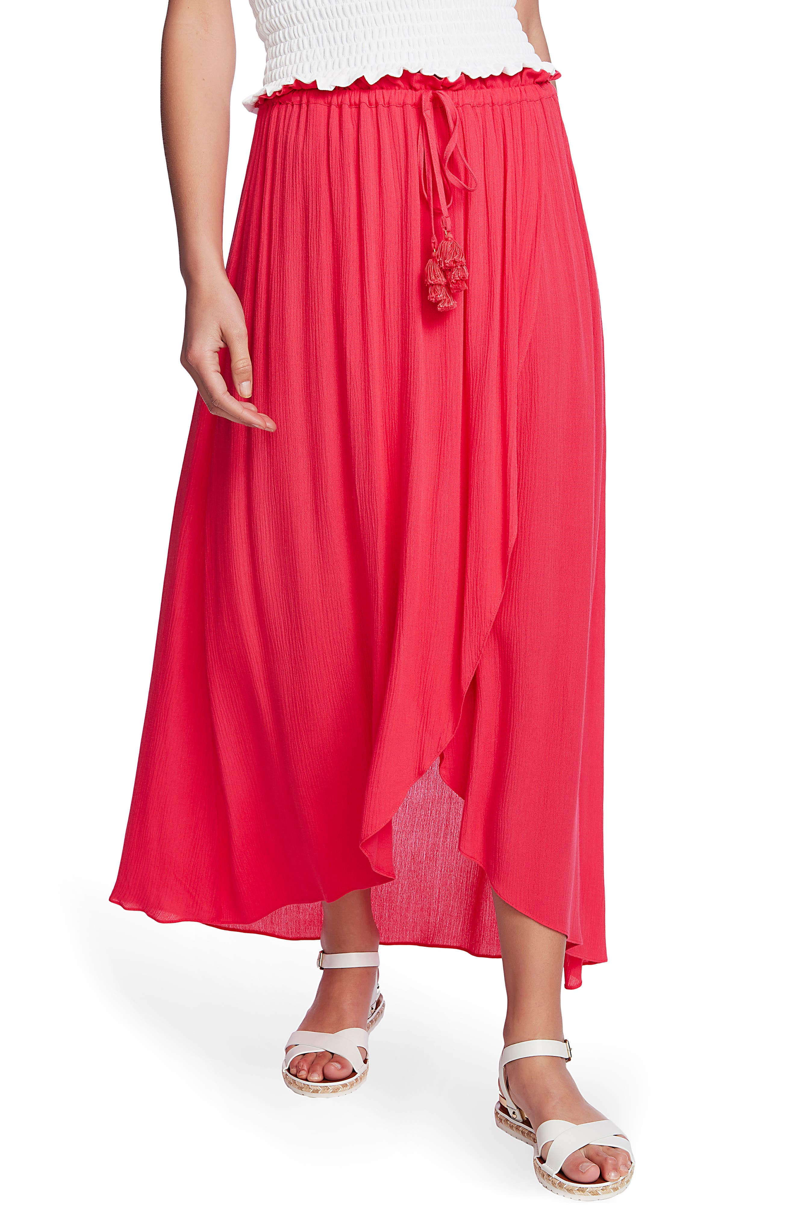 red gauze maxi skirt