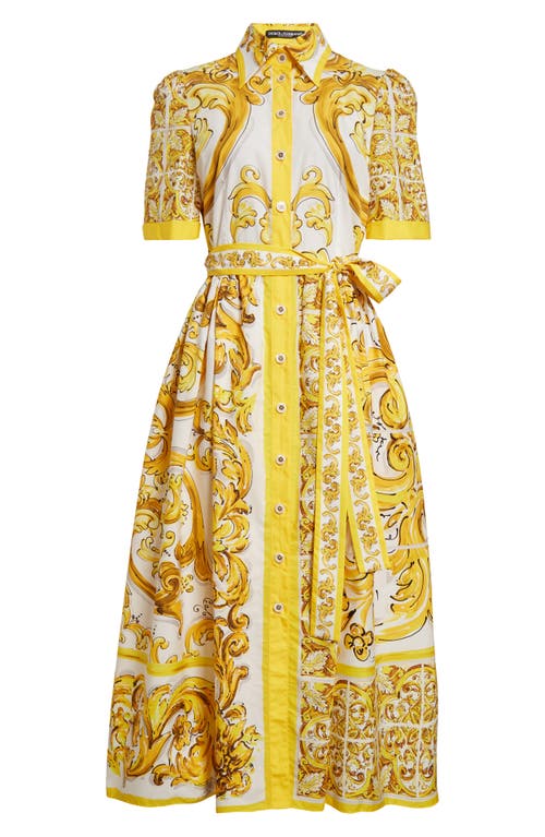 Shop Dolce & Gabbana Dolce&gabbana Majolica Print Cotton Poplin Midi Shirtdress In Hg5dq Mix Maiolica L Giall