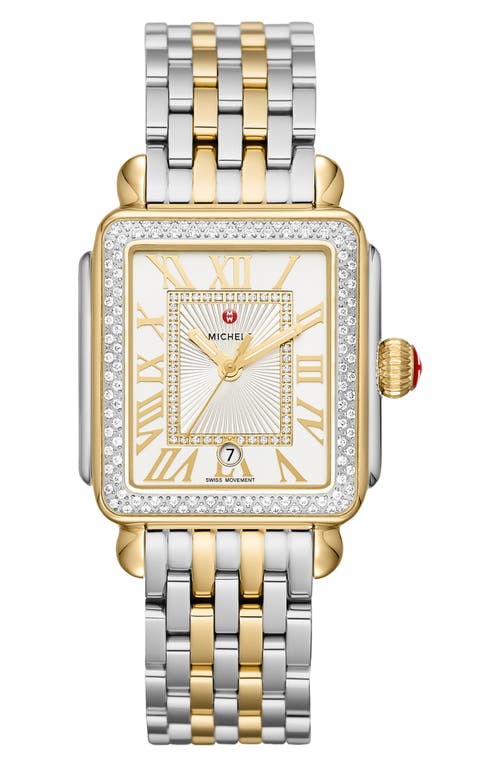 Michele Deco Madison Diamond Dial Two-tone Bracelet Watch, 33mm In Gold/silver