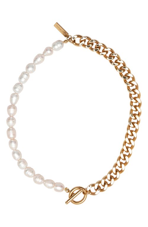 Freshwater Pearl & Curb Chain Necklace in White