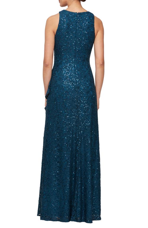 Shop Alex Evenings Ruffle Sequin Lace Gown In Deep Teal