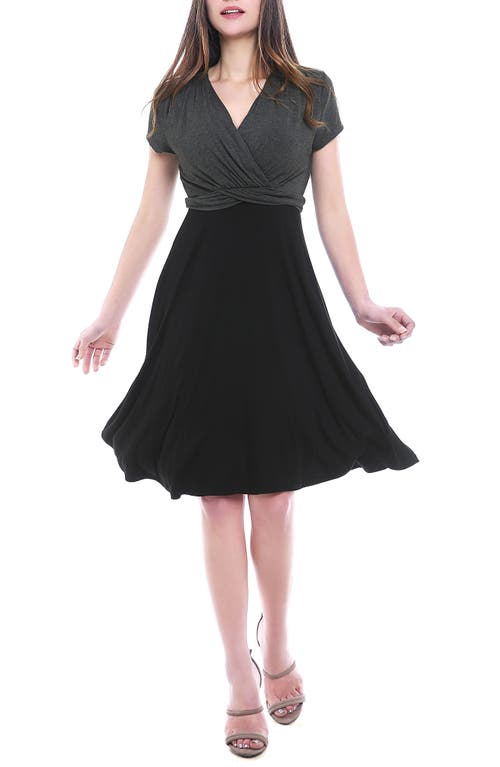 Shop Kimi And Kai Sarah Faux Wrap Maternity/nursing Dress In Black/grey