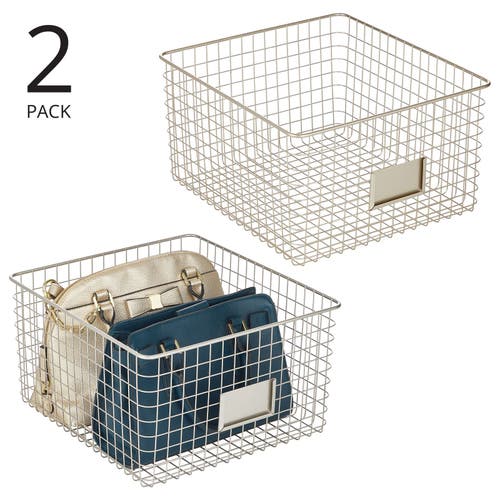 Shop Mdesign Bedroom Closet Storage Organizer Basket With Label Slot, 2 Pack In Satin