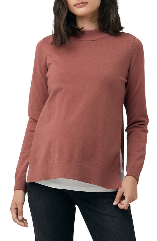 Ripe Maternity Morgan Side Split Mock Neck Maternity Sweater In Blush