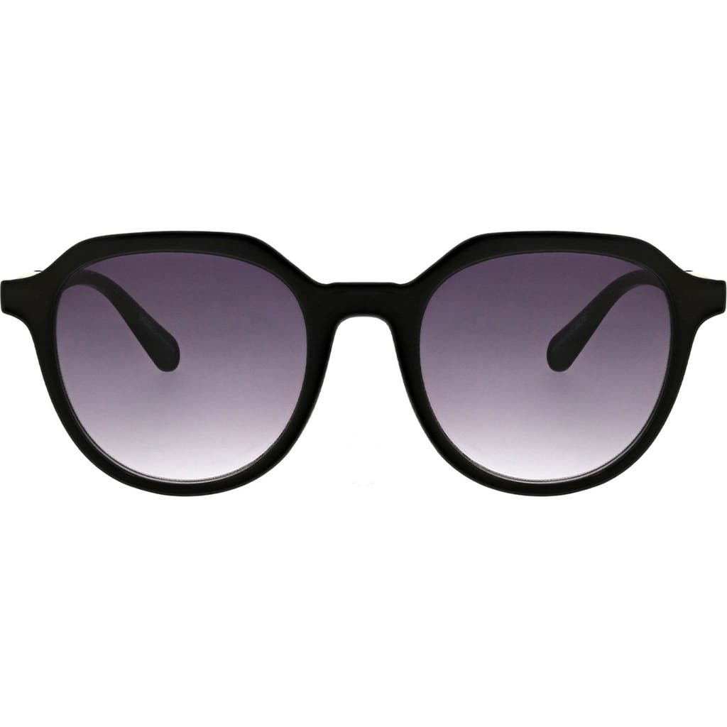 Bcbg 53mm Geometric Round Sunglasses In Shiny Black