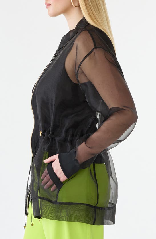 Shop Gstq Sheer Cinched Jacket In Black Beauty