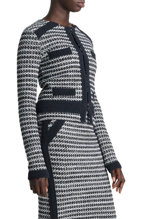 St John St. John Collection Bicolor Mixed Knit Crop Jacket In Black/ivory Multi
