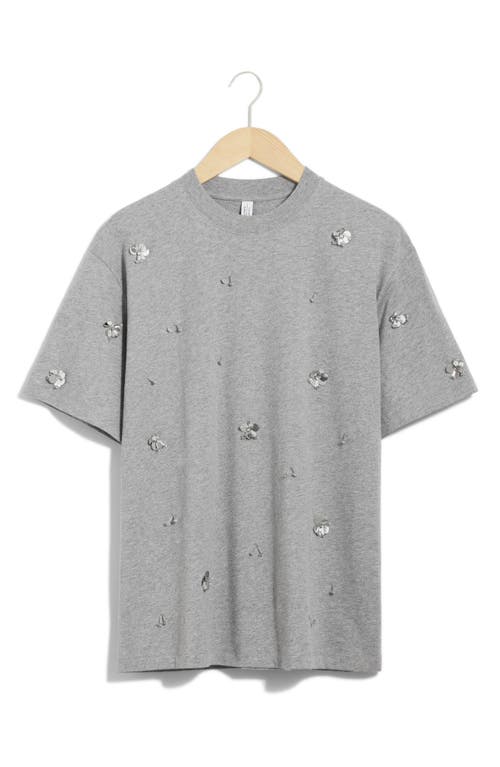 Shop & Other Stories Flower Appliqué Oversize T-shirt In Grey Medium Dusty