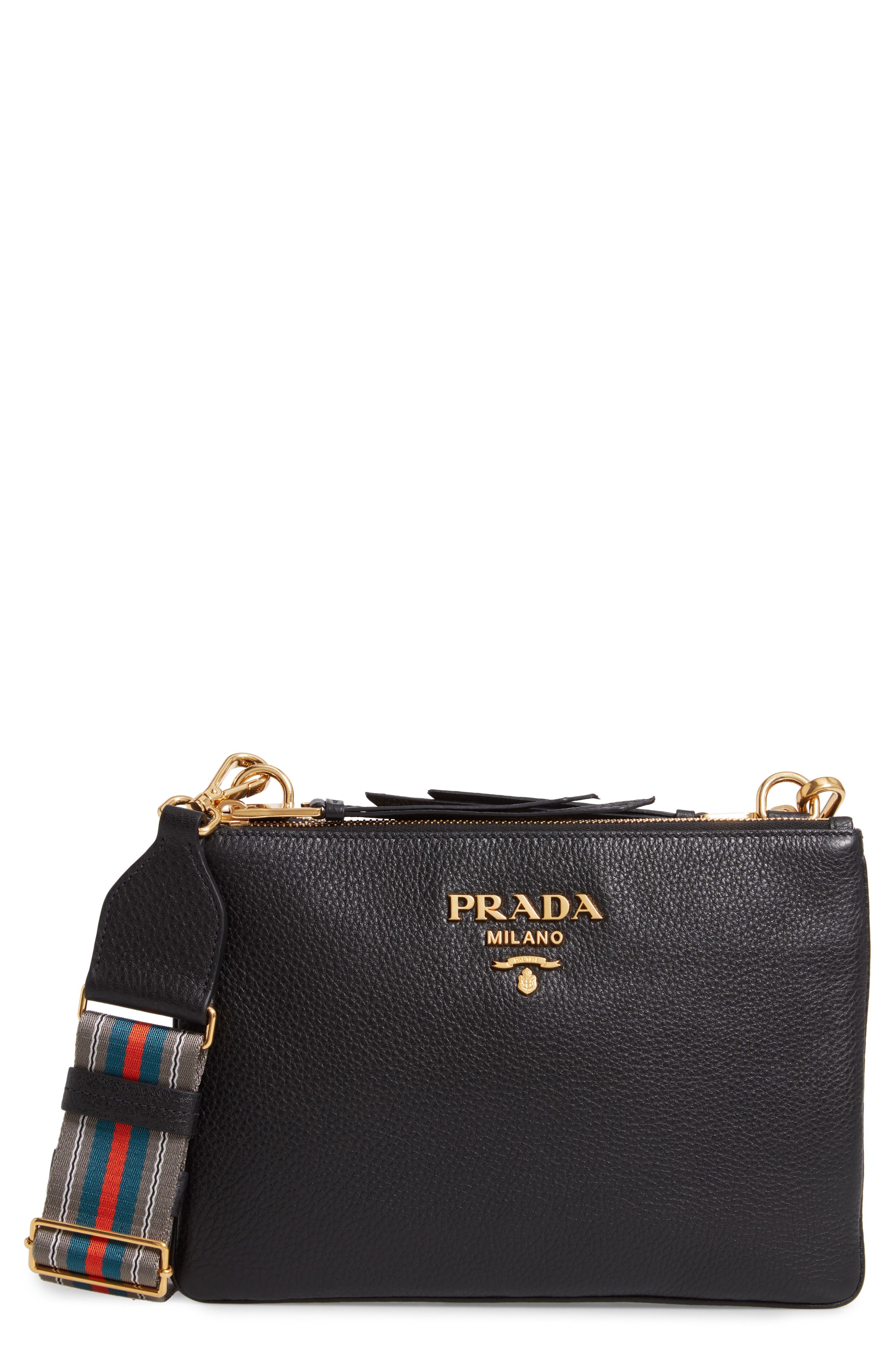 Prada Vitello Daino Double Compartment Leather Crossbody Bag Nordstrom