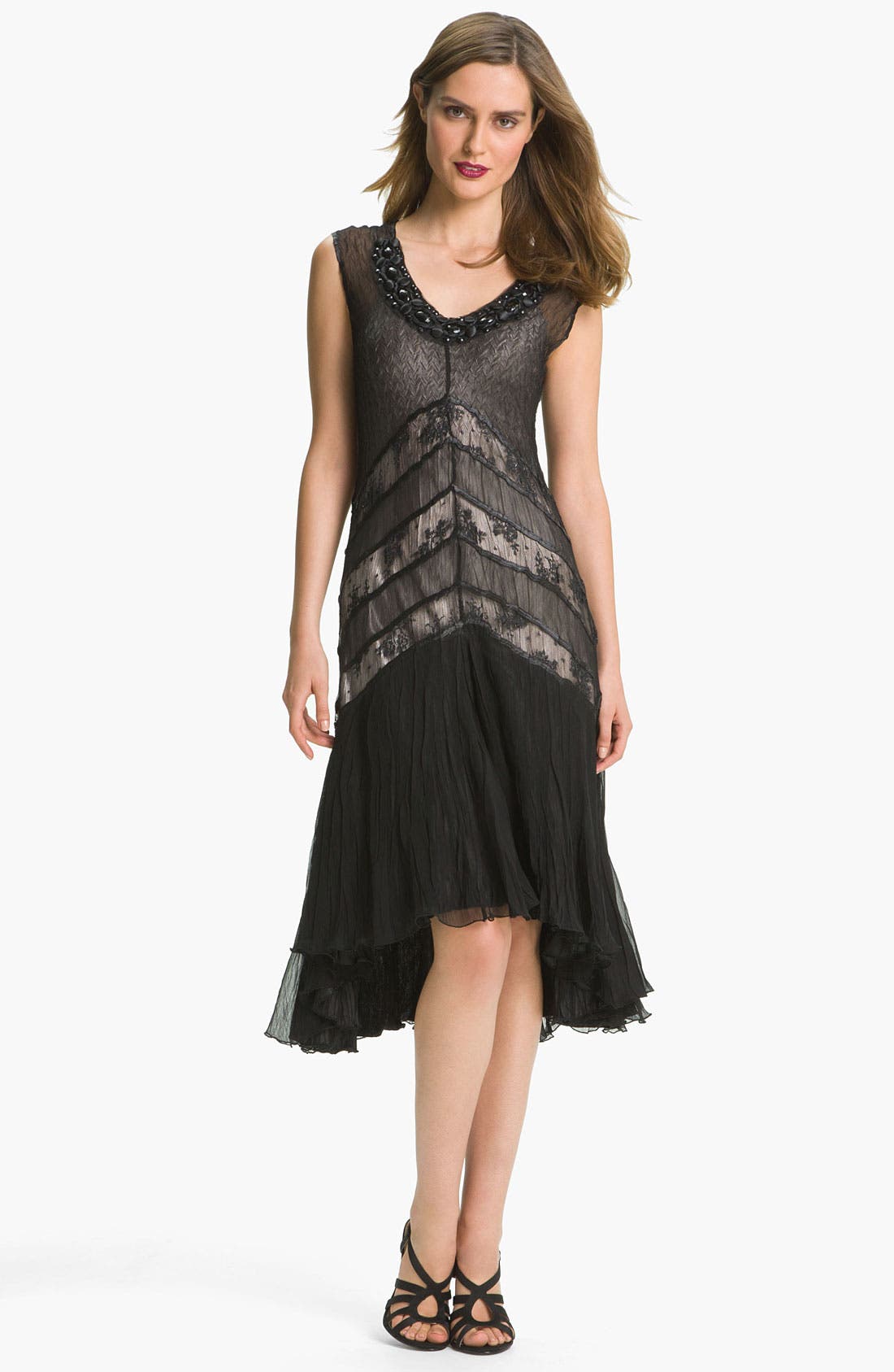 Black by Komarov Lace Panel High/Low Chiffon Dress Nordstrom