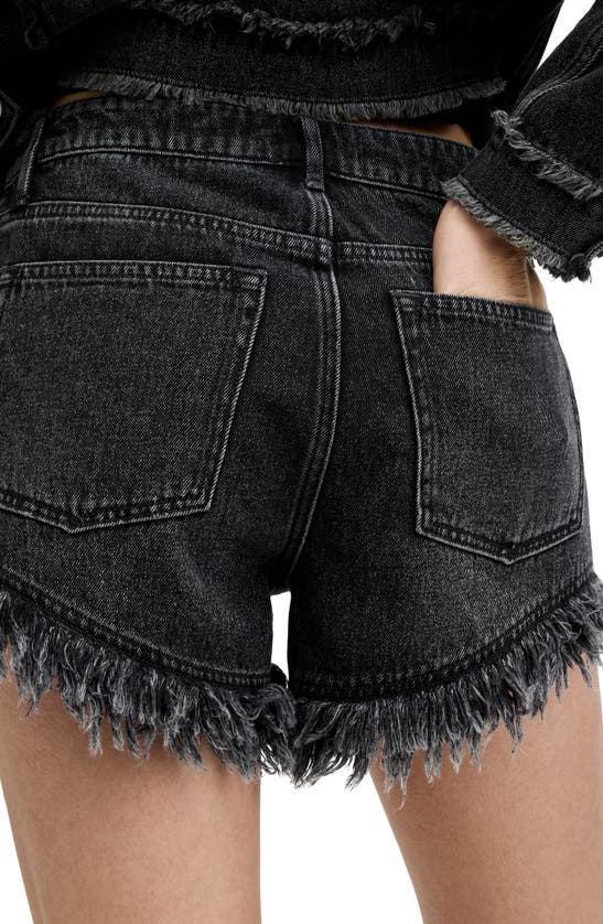 Shop Allsaints Astrid Frayed High Waist Denim Shorts In Washed Black