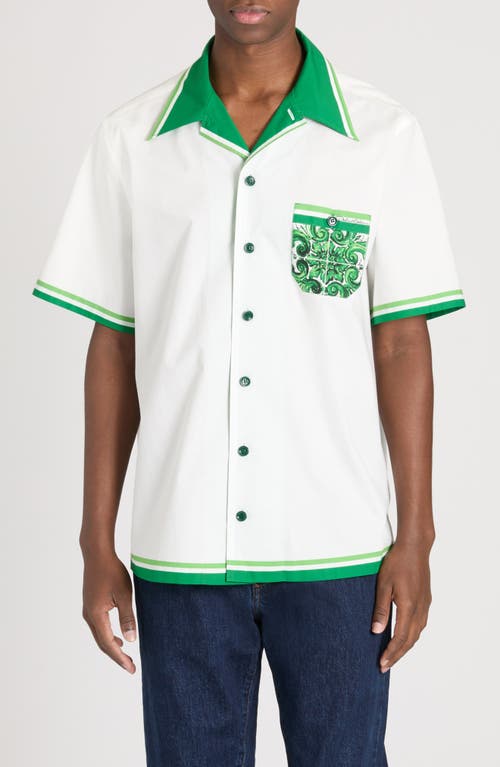 Dolce & Gabbana Majolica Cotton Camp Shirt Maiolica 1L Verde at Nordstrom,