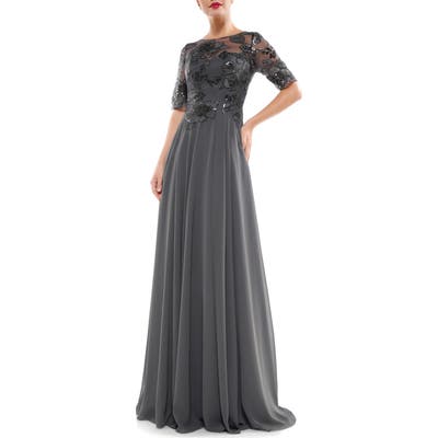 Marsoni Sequin Embroidered Chiffon Gown, Grey