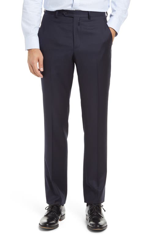 Santorelli Roma Flat Front Wool Dress Pants in Navy