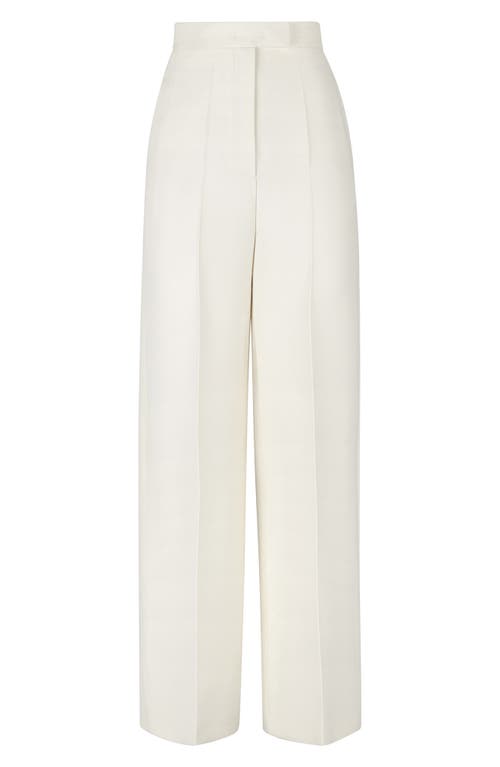 Fendi High Waist Wool & Silk Wide Leg Pants in White