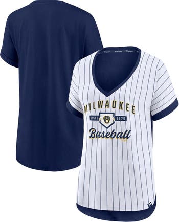Youth Milwaukee Brewers White/Navy V-Neck T-Shirt