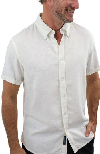 Jachs Noho Short Sleeve Linen Blend Button-down Shirt In White