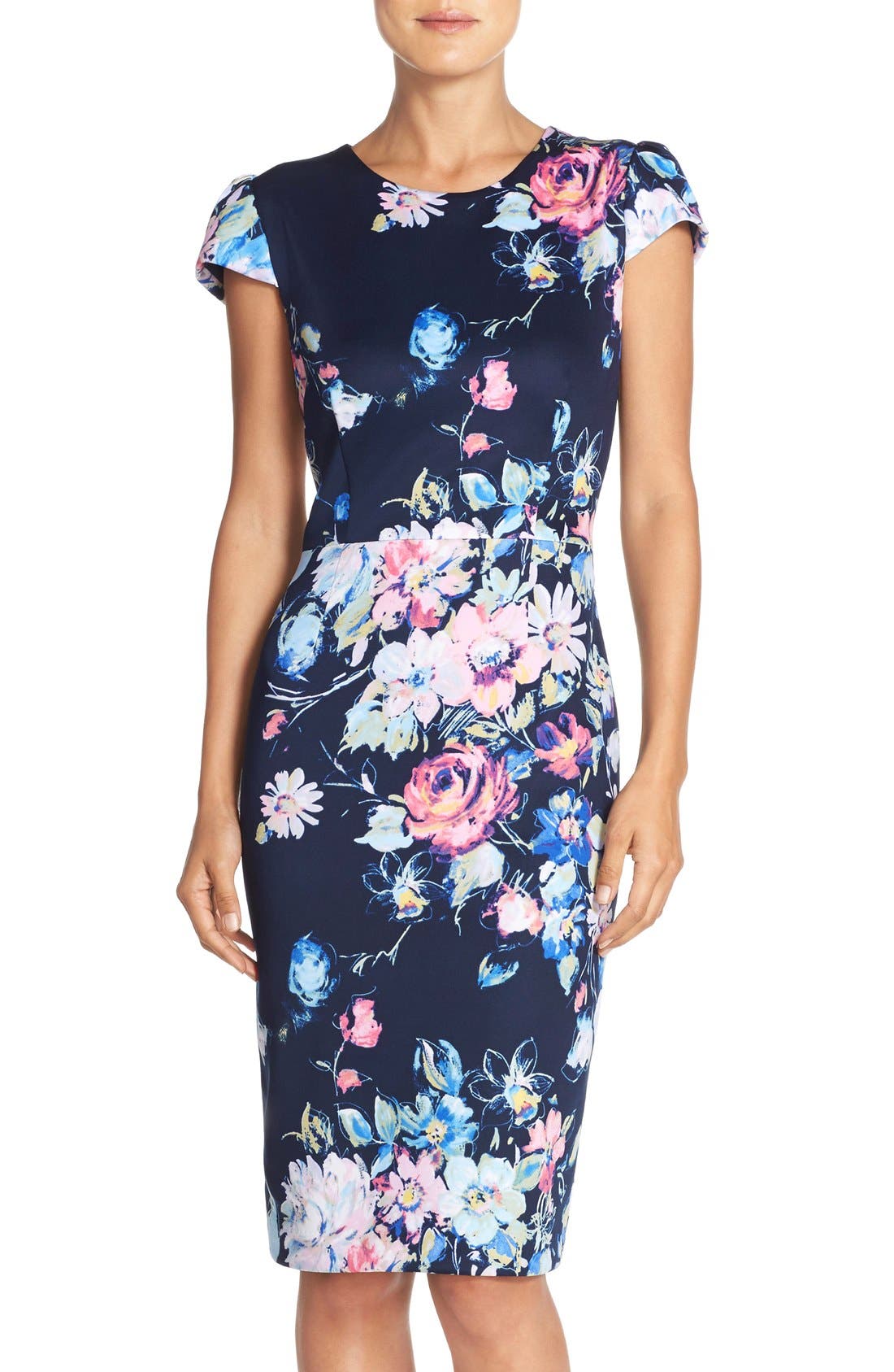 Betsey Johnson Floral Print Cap Sleeve Sheath Dress Nordstrom