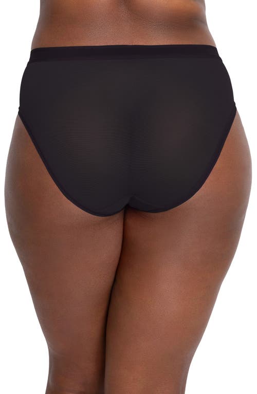 Curvy Couture Sheer Mesh High Cut Briefs In Black/black/black