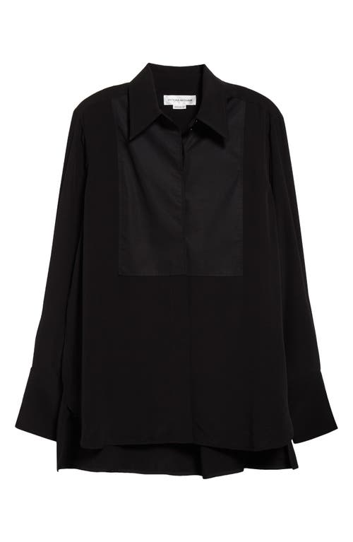 Victoria Beckham Contrast Bib Mixed Media Button-Up Shirt Black at Nordstrom, Us