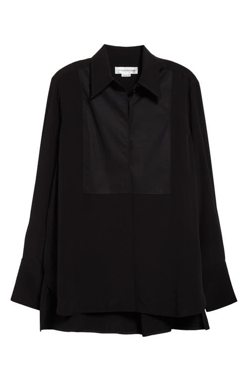 Shop Victoria Beckham Contrast Bib Mixed Media Button-up Shirt In Black