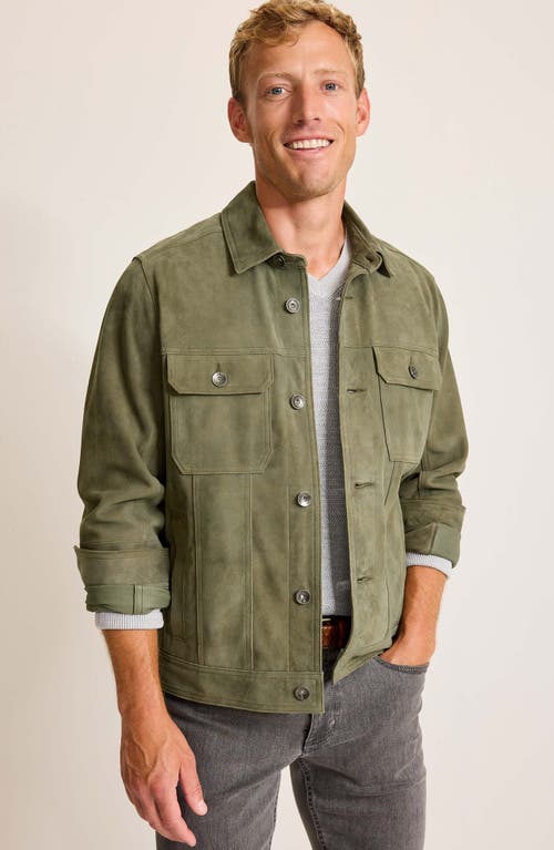 Shop Tommy Bahama Pine Lake Suede Trucker Jacket In Beetle Green