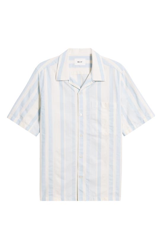 Shop Nn07 Julio 5412 Stripe Short Sleeve Button-up Camp Shirt In Polar Wind