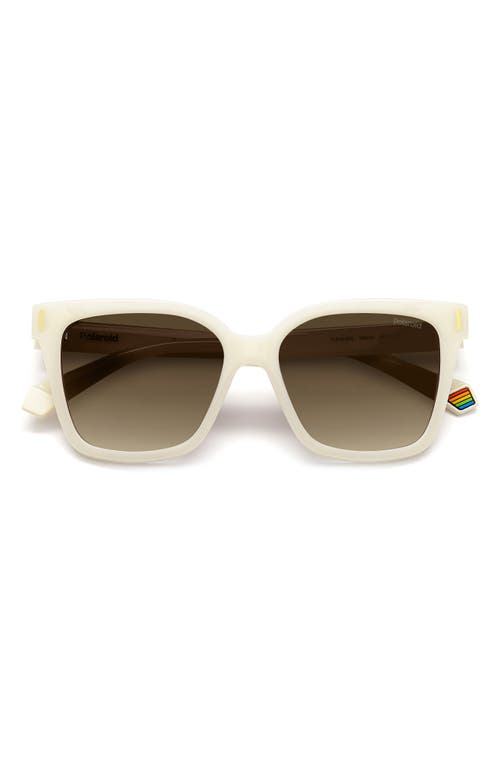 54mm Polarized Cat Eye Sunglasses in White/Brown Grad Polar