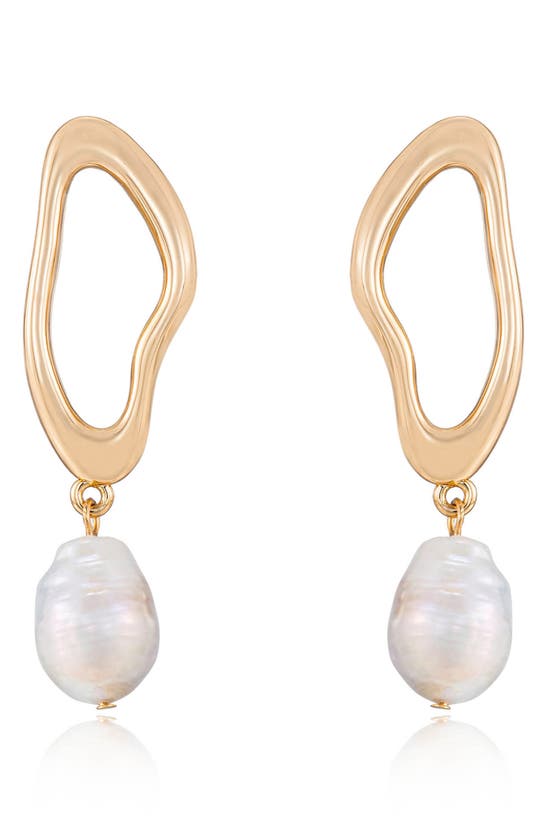 Shop Ettika Oval Freshwater Pearl Drop Earrings In Gold