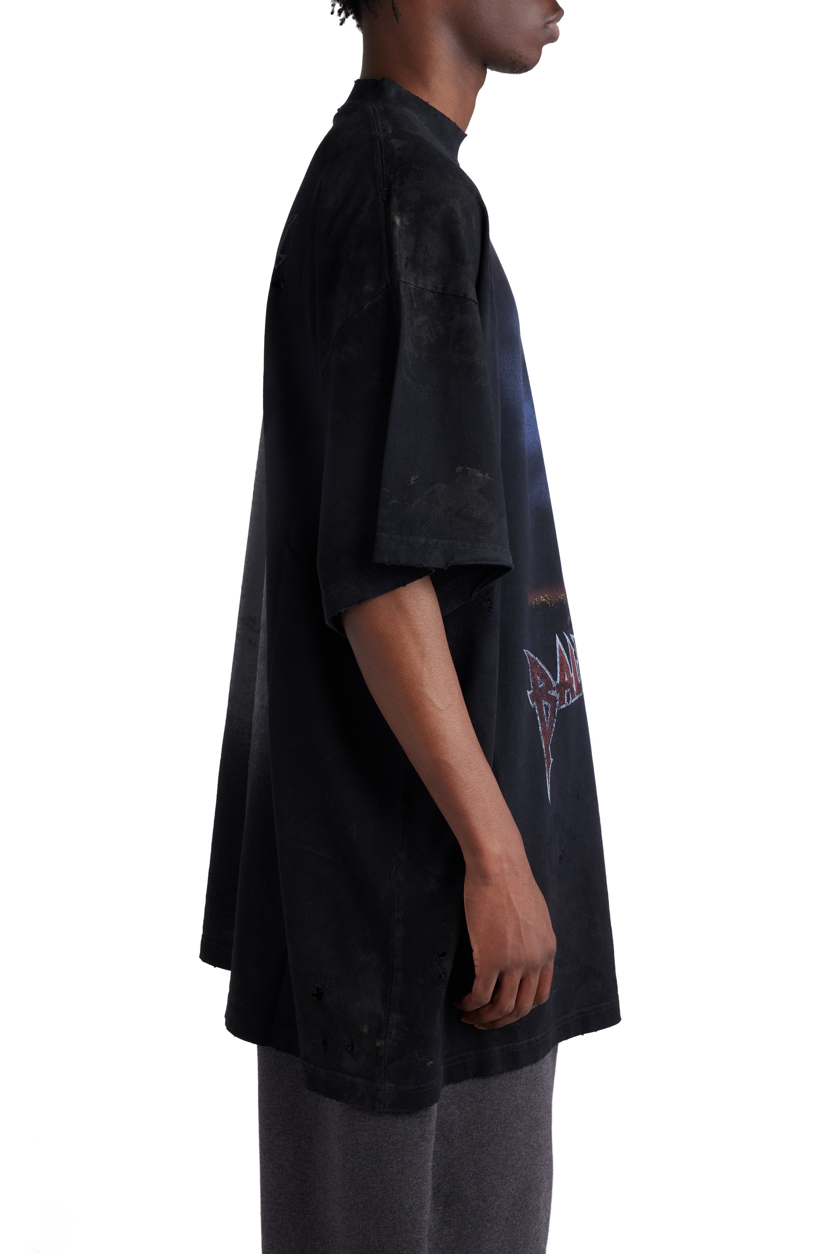 Balenciaga Paris Moon Oversize Distressed Cotton Graphic T-Shirt